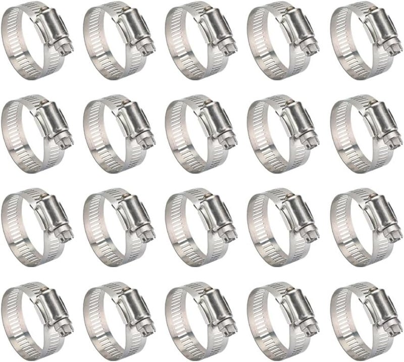 Duravel Stainless Steel Hose Clamps, Adjustable Worm Drive (Pack of 20, 16-22mm) - Image 1